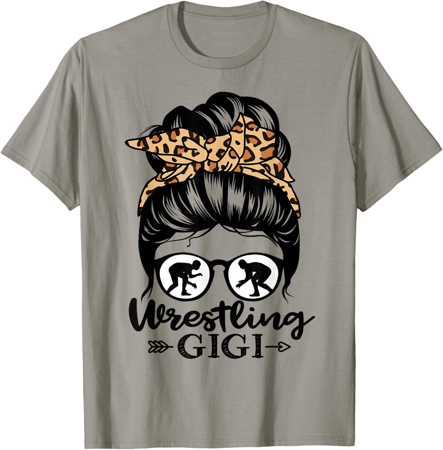 Wrestling Gigi Messy Bun Hair Funny Wrestler Gigi T-Shirt - T-Shirt | Sand