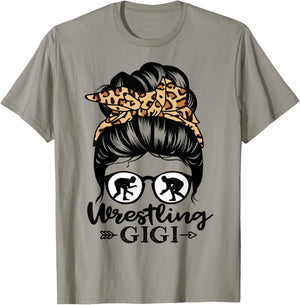 Wrestling Gigi Messy Bun Hair Funny Wrestler Gigi T-Shirt - T-Shirt | Sand
