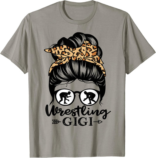 Wrestling Gigi Messy Bun Hair Funny Wrestler Gigi T-Shirt - T-Shirt | Sand