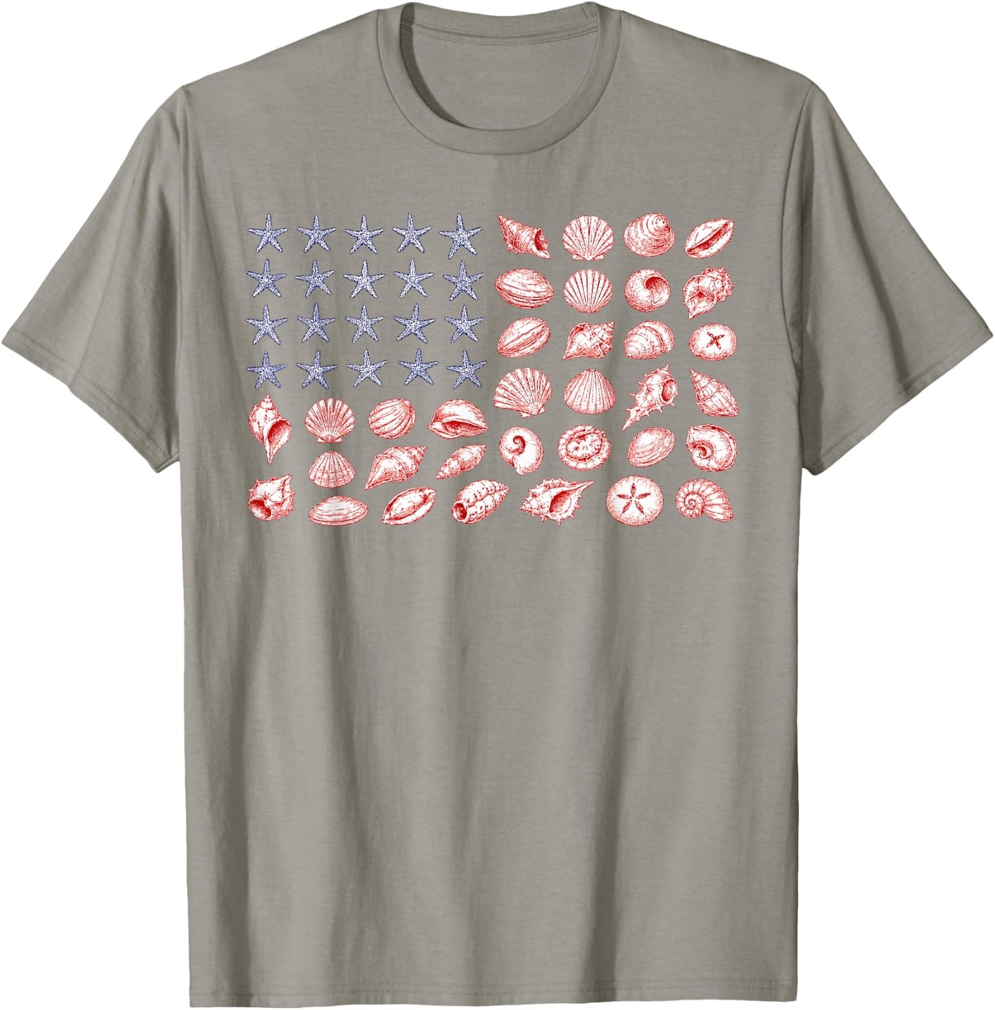 USA Coastal Shell Patriotic Seashell American Flag 4th July T-Shirt - T-Shirt | Sand