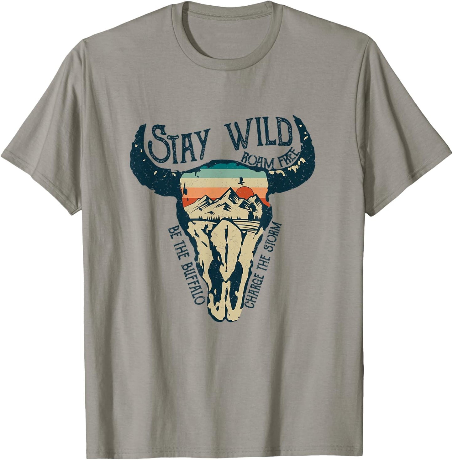 Stay Wild Roam Free Vintage Buffalo Desert Skull T-Shirt - T-Shirt | Sand