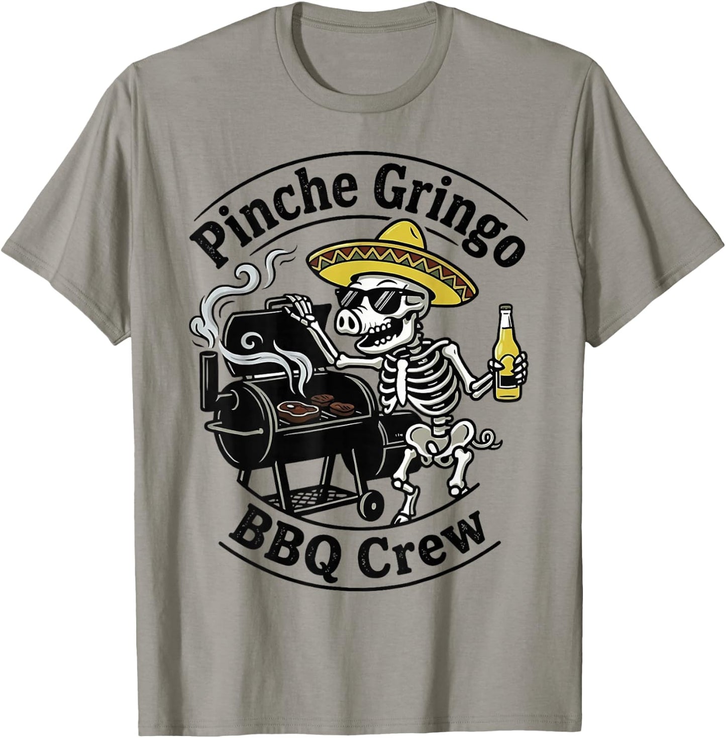 Pinche Gringo BBQ Crew Skeleton Pig T-Shirt - T-Shirt | Sand