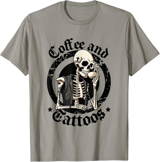 Coffee And Tattoos Lover Inked Caffeine Funny Tattoo Artists T-Shirt - T-Shirt | Sand