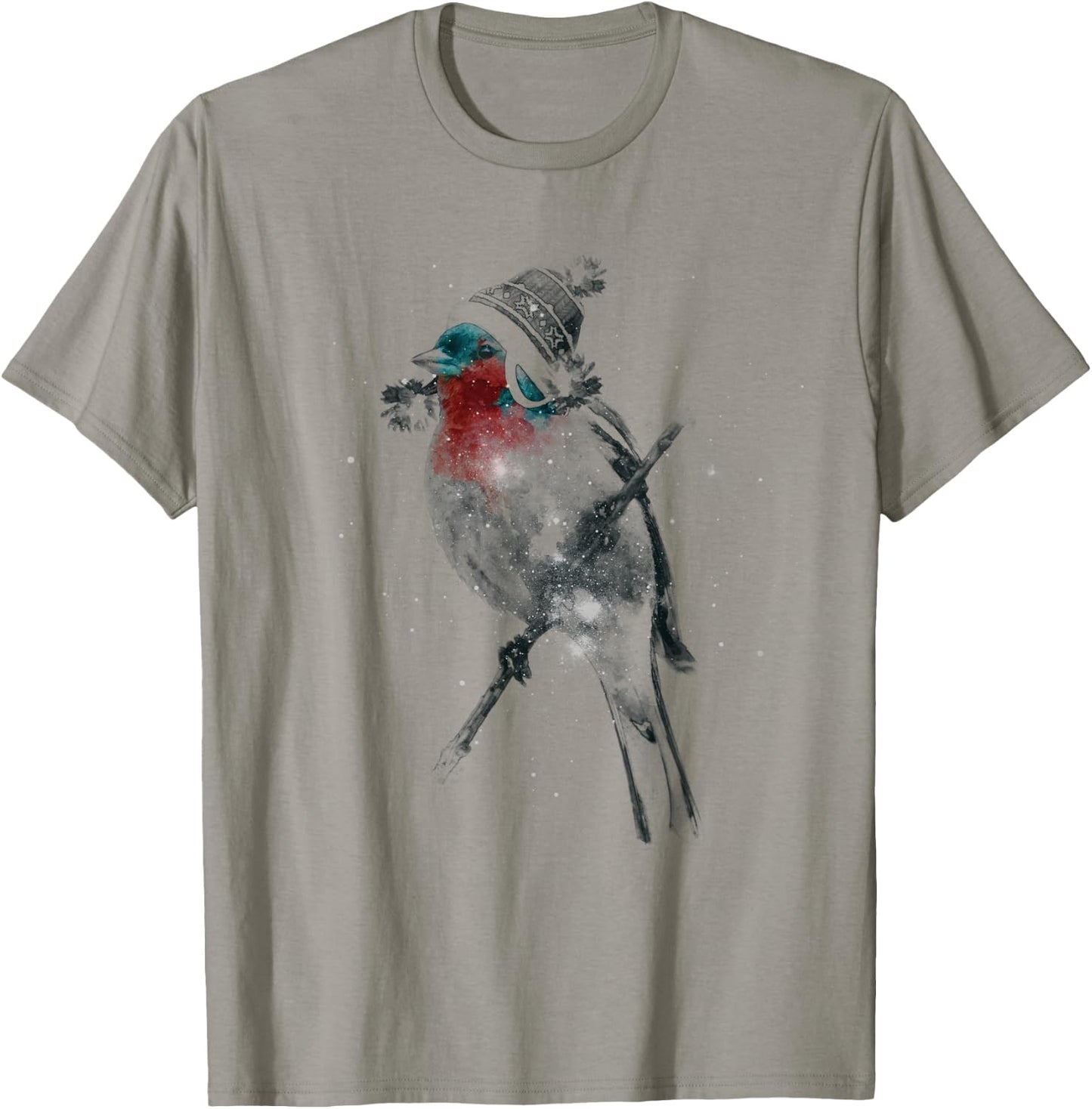 Cute Lovely Sparrow Bird Wearing Beanie Winter Hat T-Shirt - T-Shirt | Sand