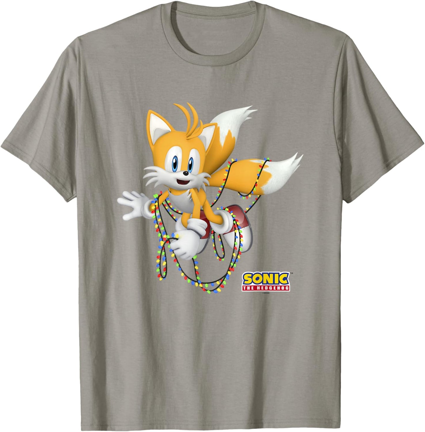 Sonic The Hedgehog Christmas Tails Tangled In Lights T-Shirt - T-Shirt | Sand
