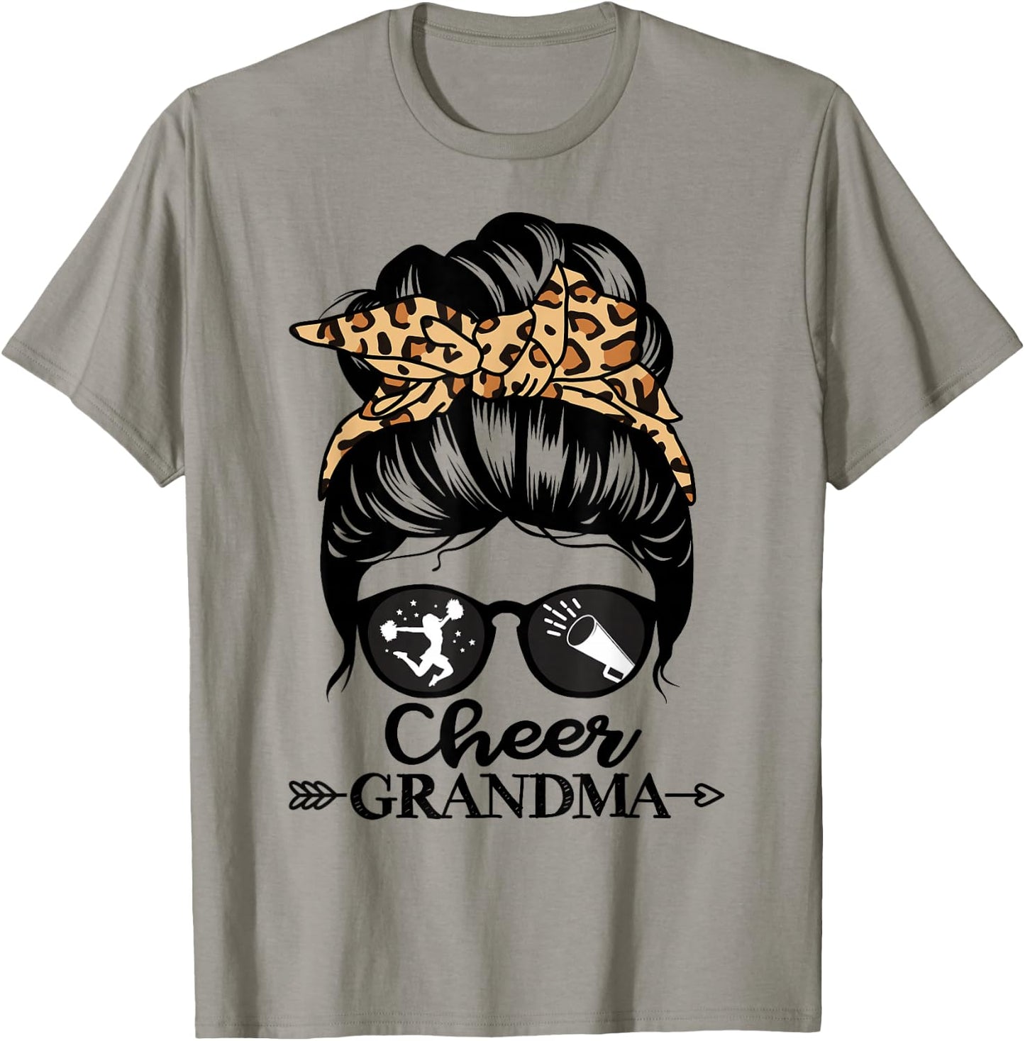 Cheer Grandma Messy Bun Hair Funny Cheerleader Grandma T-Shirt - T-Shirt | Sand