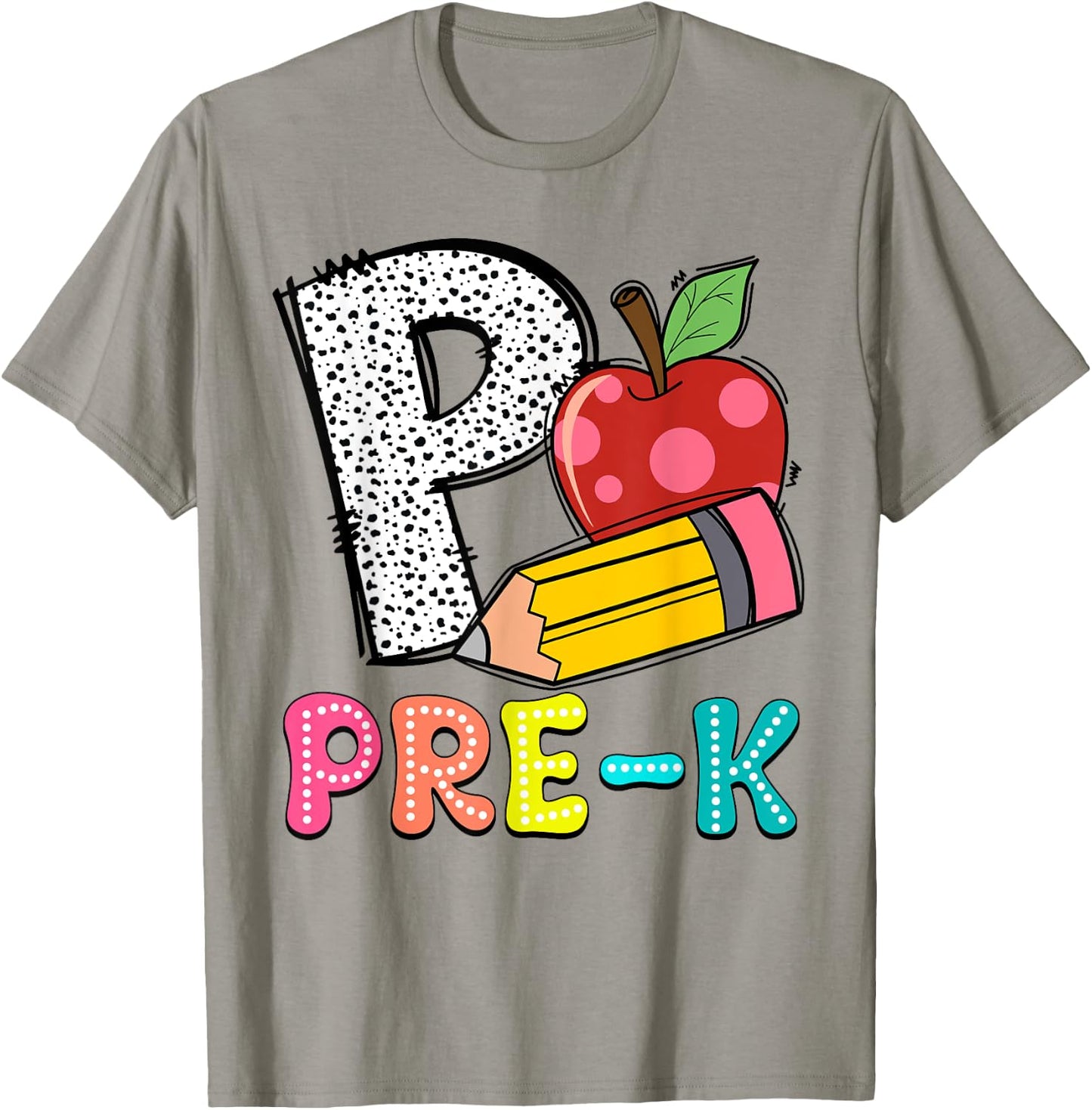 P Is For Pre-K Teacher Pencil Apple Back To School T-Shirt - T-Shirt | Sand