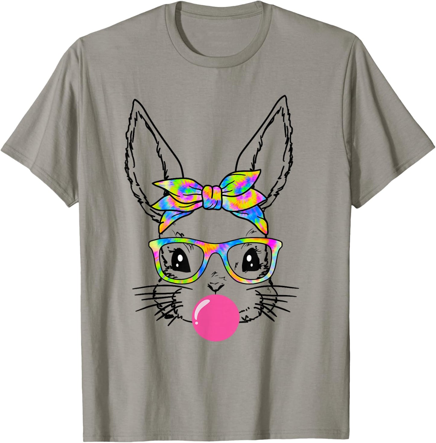Cute Bunny With Bandana Tie Dye Glasses Bubblegum Easter Day T-Shirt - T-Shirt | Sand