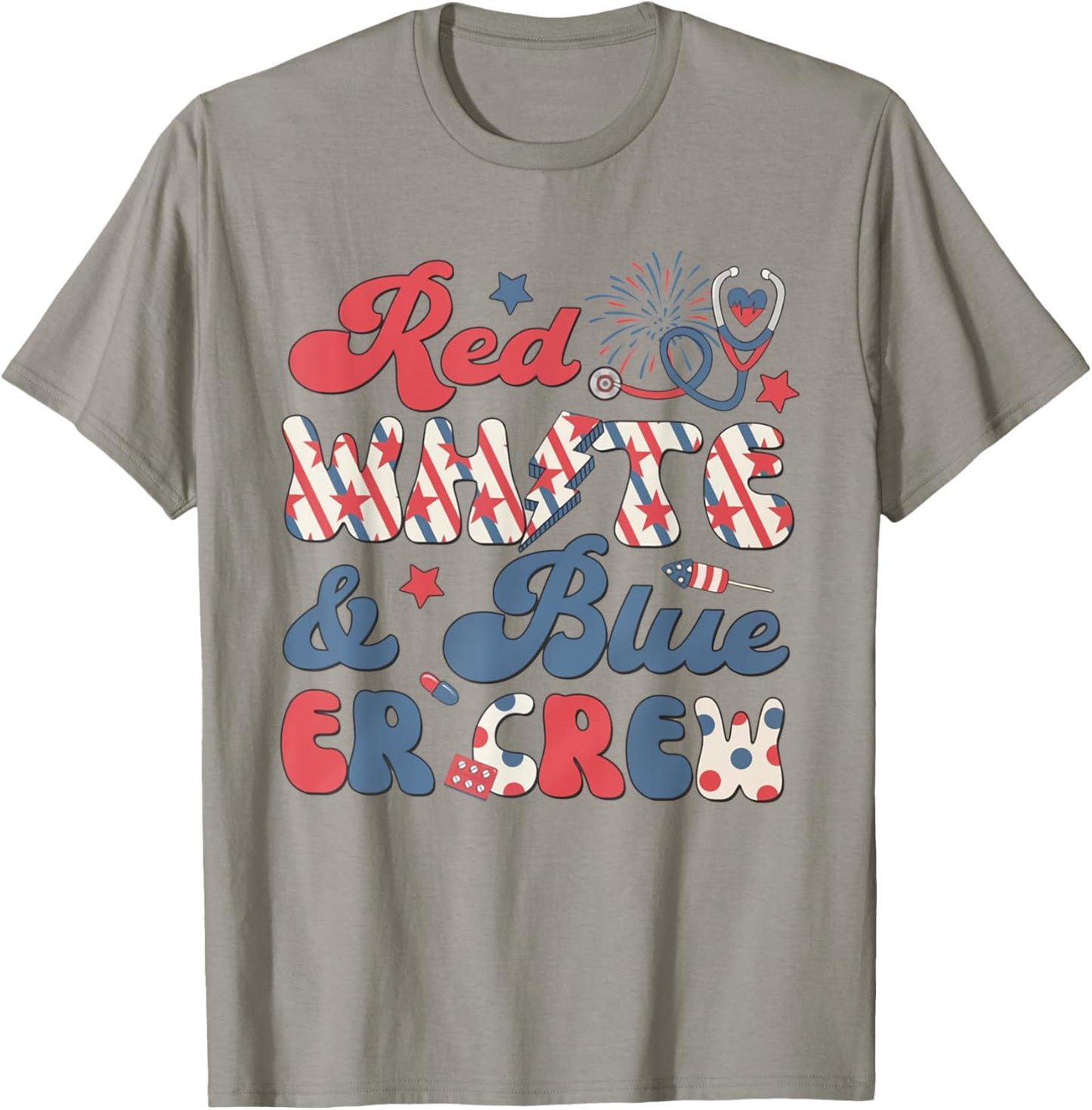 Emergency Room Tech 4th of July Retro Red White Blue ER Crew T-Shirt - T-Shirt | Sand