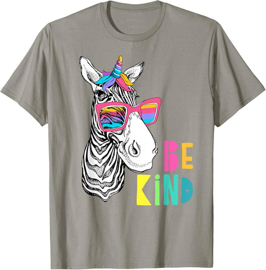 Be Kind - Choose Kindness Anti Bullying Cute Zebra Unicorn T-Shirt - T-Shirt | Sand