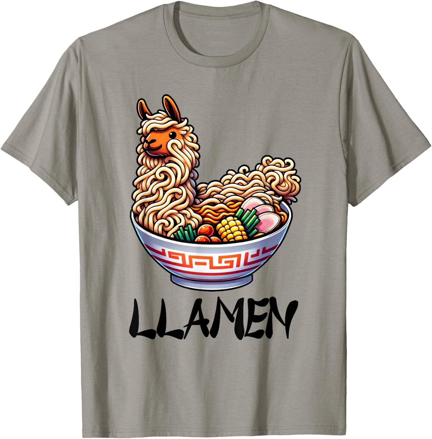 Llamen Noodles Chinese Food Alpaca Llama Lover T-Shirt - T-Shirt | Sand