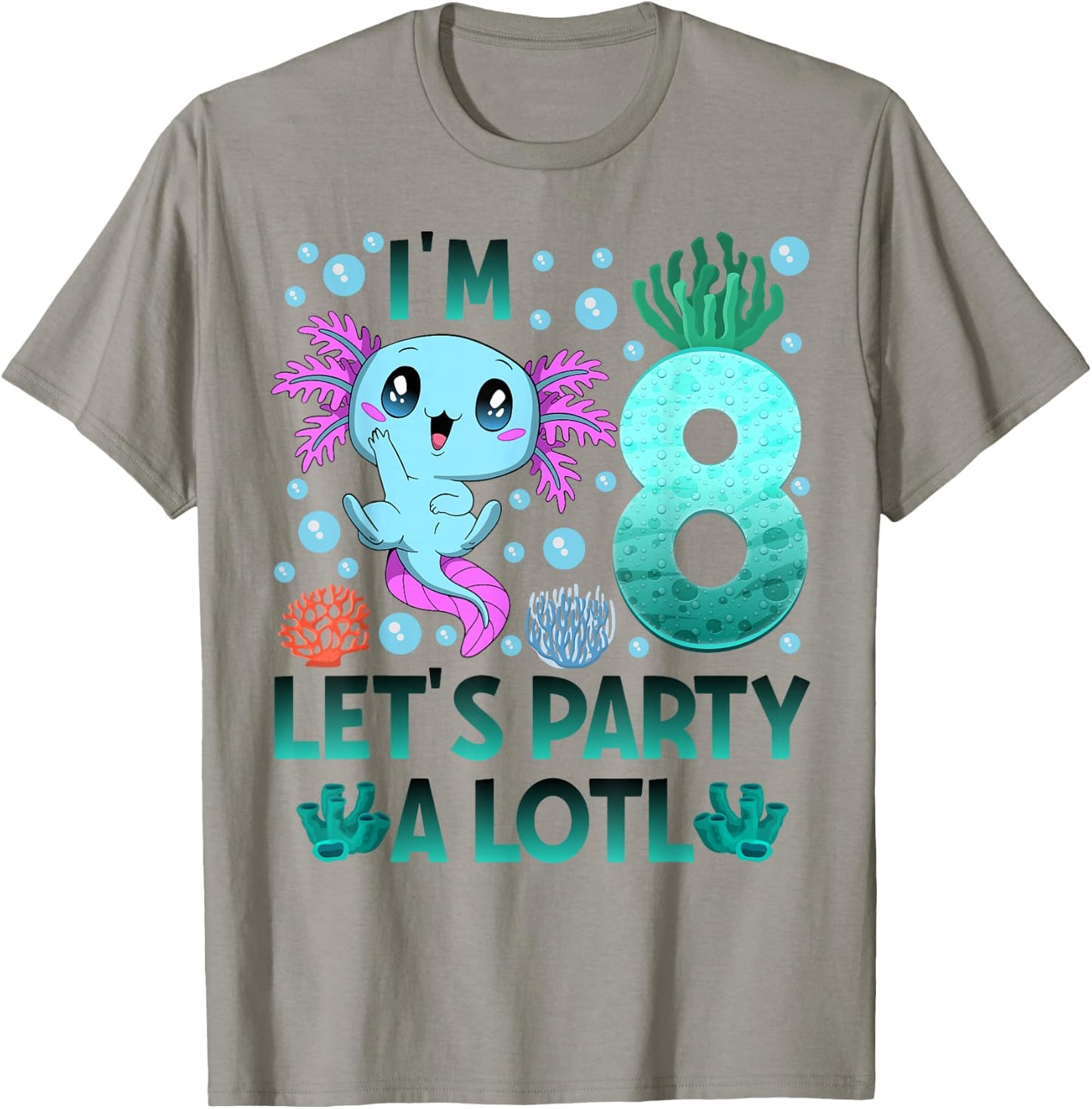 I'm 8 bday Axolotl party cute 8th Birthday boy Axolotl kids T-Shirt - T-Shirt | Sand