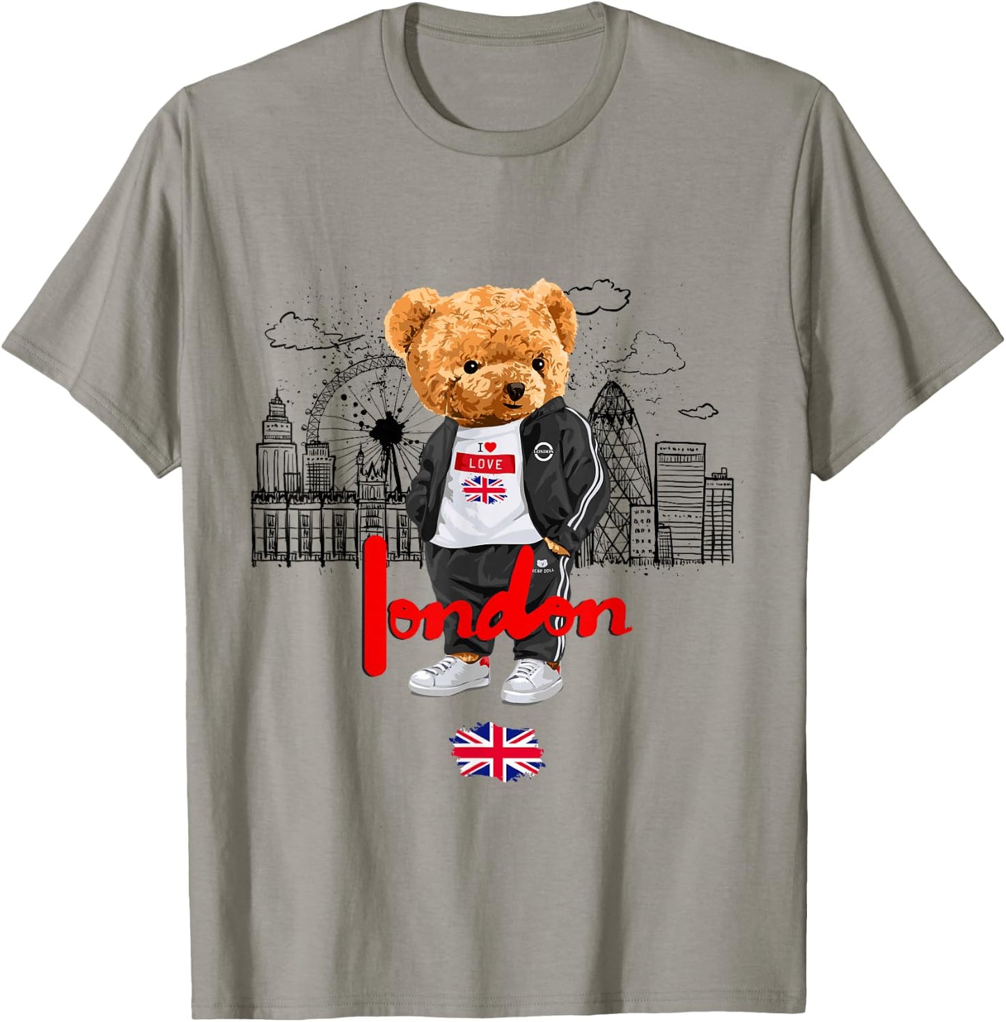 London Royal Teddybär Bad Boy Illustration Grafik Anime T-Shirt - T-Shirt | Sand