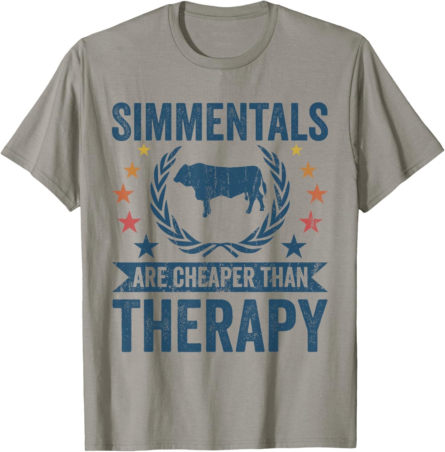 Cow Cheaper Therapy - Cattle Farmer Rancher Simmental T-Shirt - T-Shirt | Sand