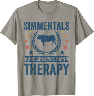 Cow Cheaper Therapy - Cattle Farmer Rancher Simmental T-Shirt - T-Shirt | Sand