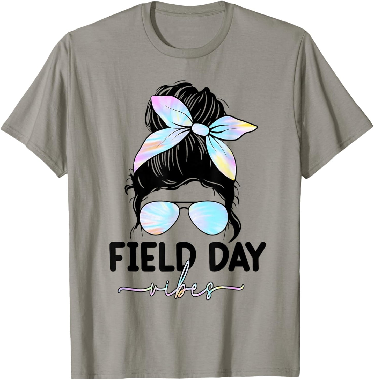 Field Day Vibes Messy Bun Girl School Field Day Fun Tie Dye T-Shirt - T-Shirt | Sand