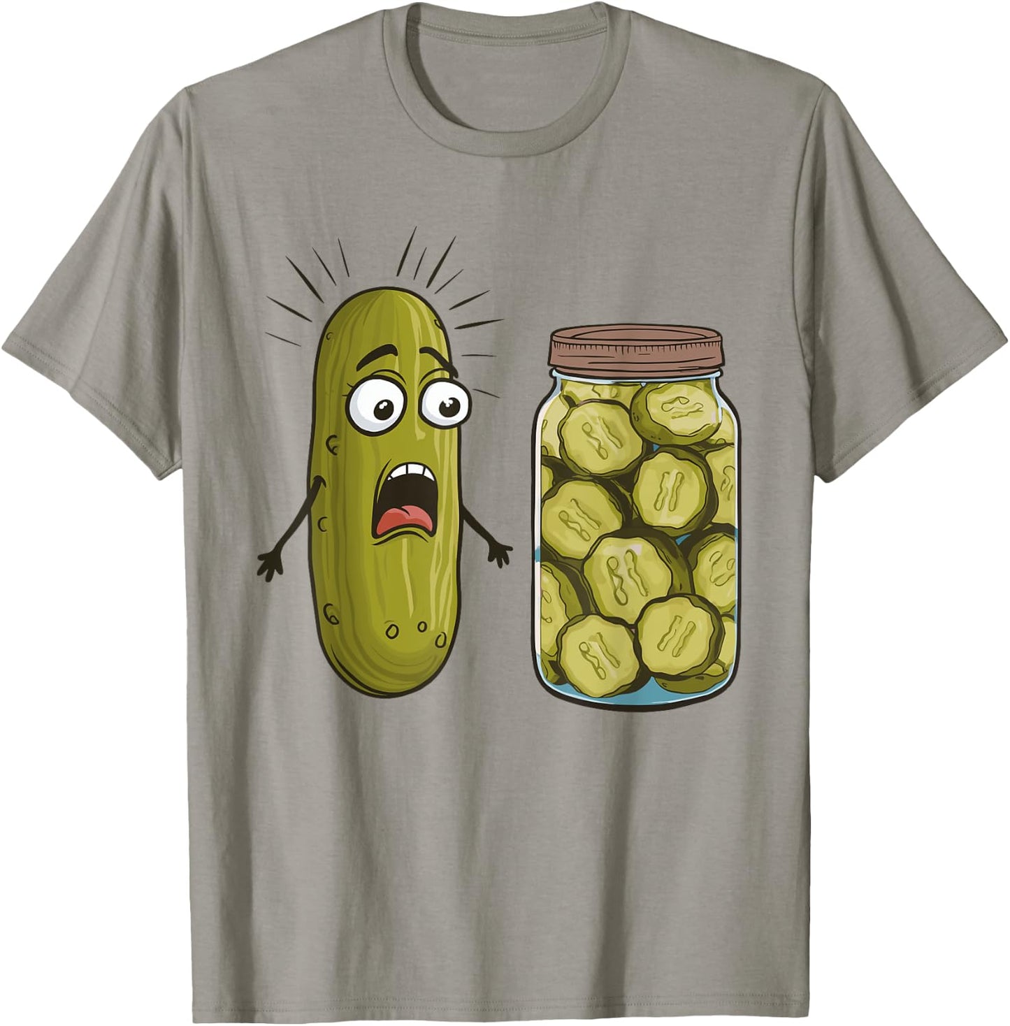 Funny Pickle Surprise A Cucumber And A Jar Of Sliced Pickles T-Shirt - T-Shirt | Sand