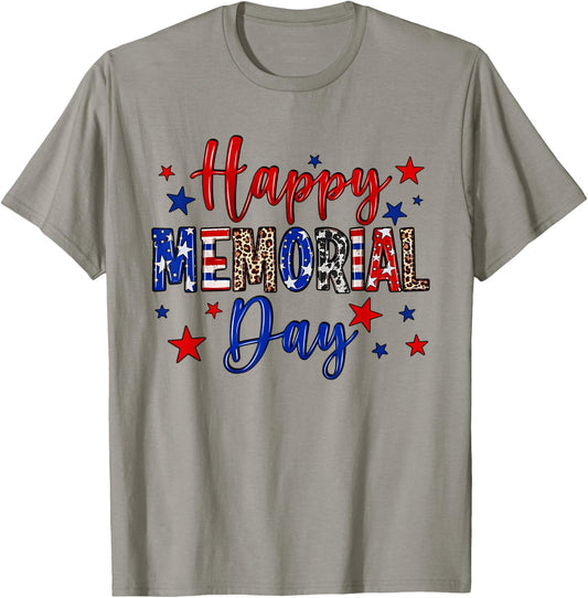 Happy Memorial Day Flower Leopard USA Patriotic Girls T-Shirt - T-Shirt | Sand
