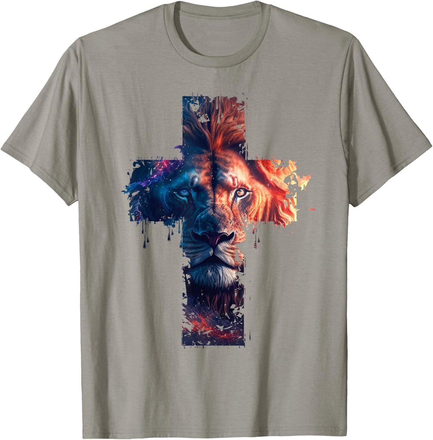 Lion of Judah Cross Jesus Christ Christian Faith Graphic , gray T-Shirt - T-Shirt | Sand