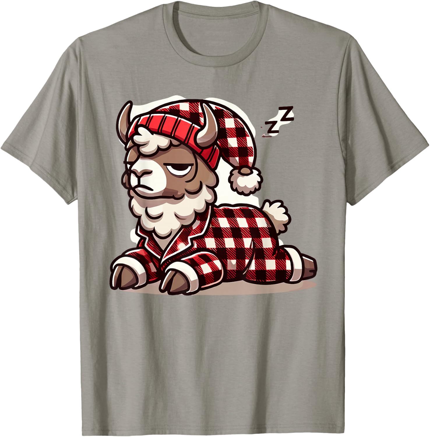 Alpaca Llama with Red Buffalo Plaid Pajamas Girl Boy Llama T-Shirt - T-Shirt | Sand