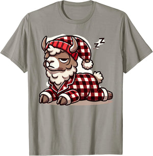 Alpaca Llama with Red Buffalo Plaid Pajamas Girl Boy Llama T-Shirt - T-Shirt | Sand
