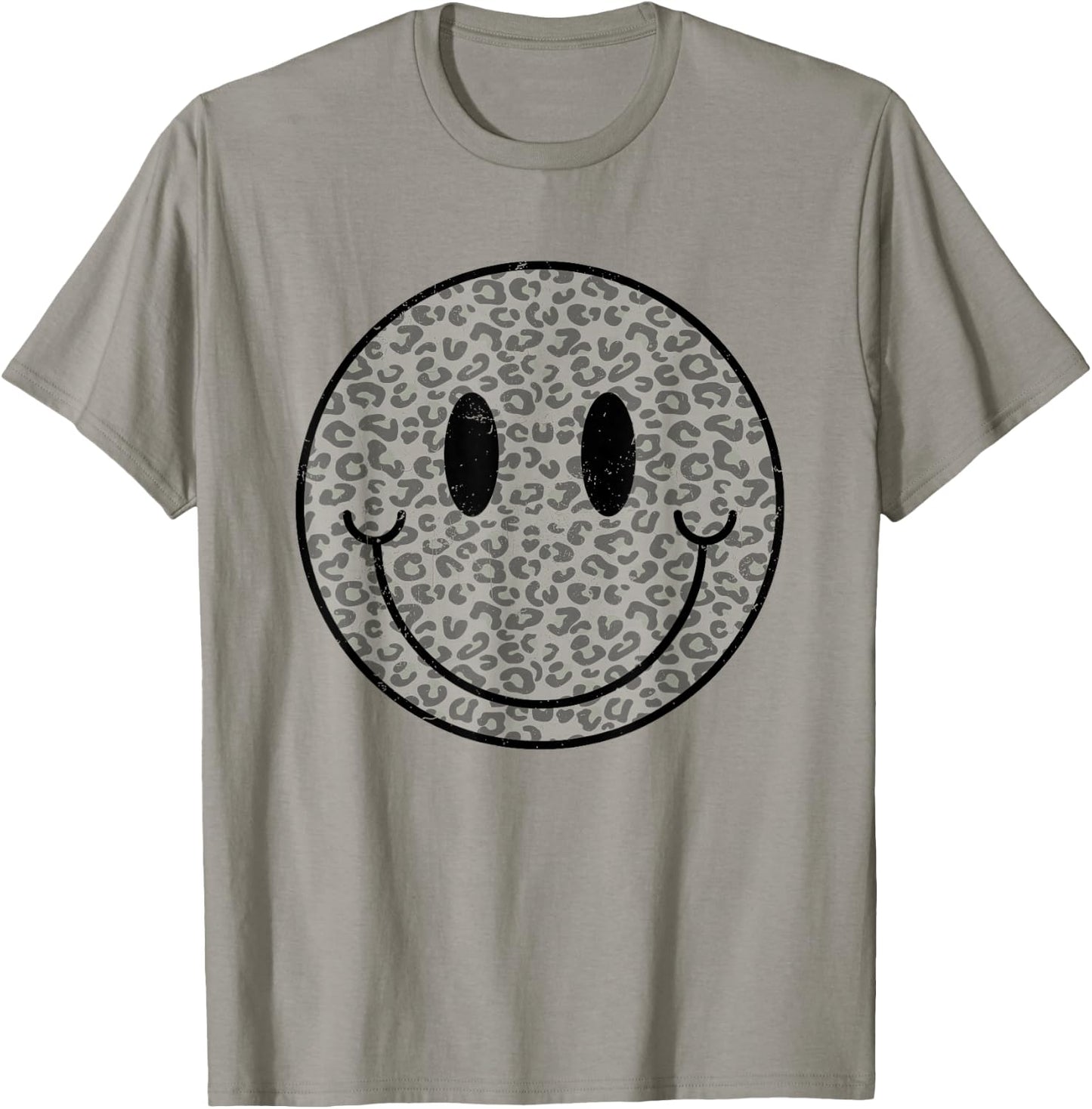Cute Happy Face Retro Aesthetic Leopard Smile Face Women Men T-Shirt - T-Shirt | Sand