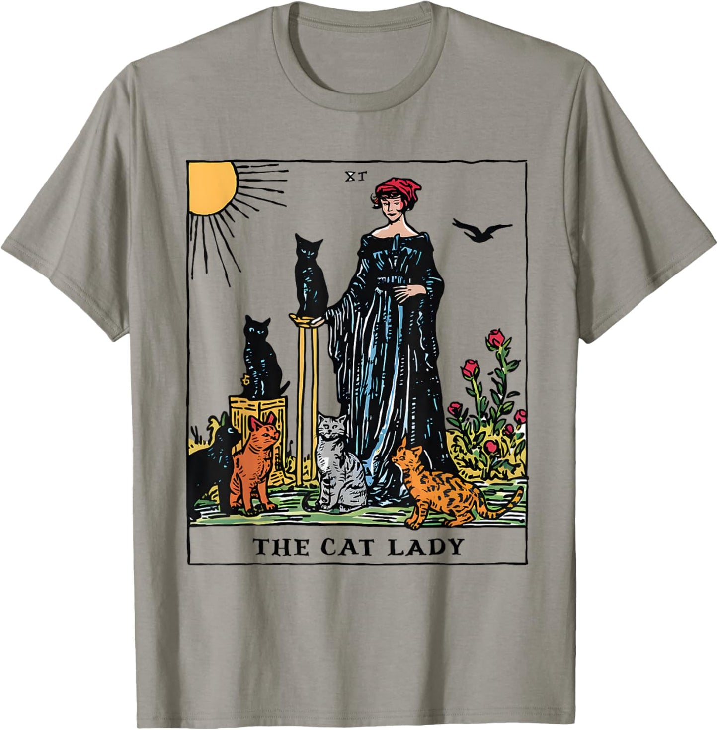 The Cat Lady Tarot Card Vintage Gothic Women Cat Mom T-Shirt - T-Shirt | Sand