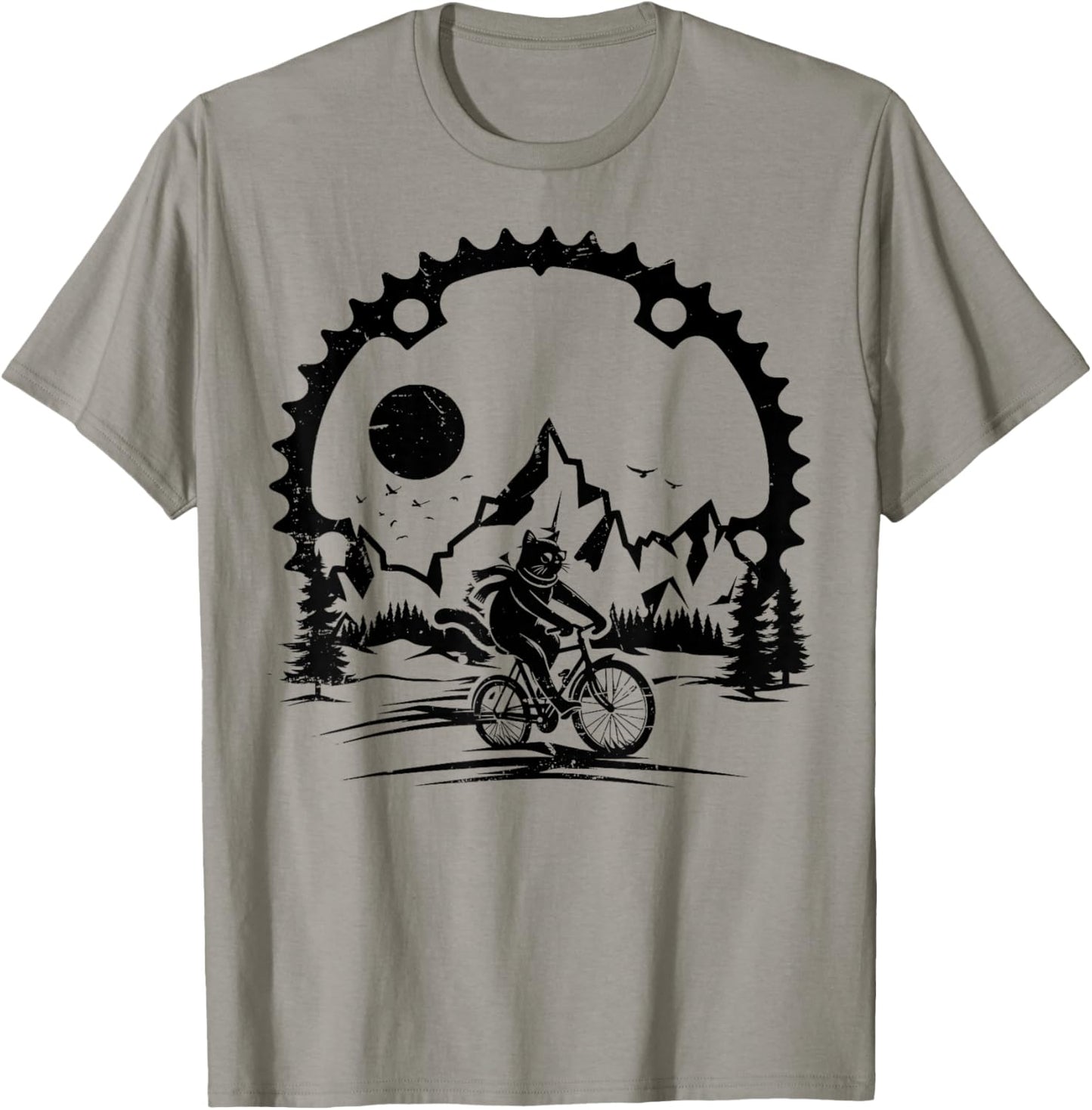 Funny Cat Riding Bicycle Vintage Mountain Biking Cat Biker T-Shirt - T-Shirt | Sand
