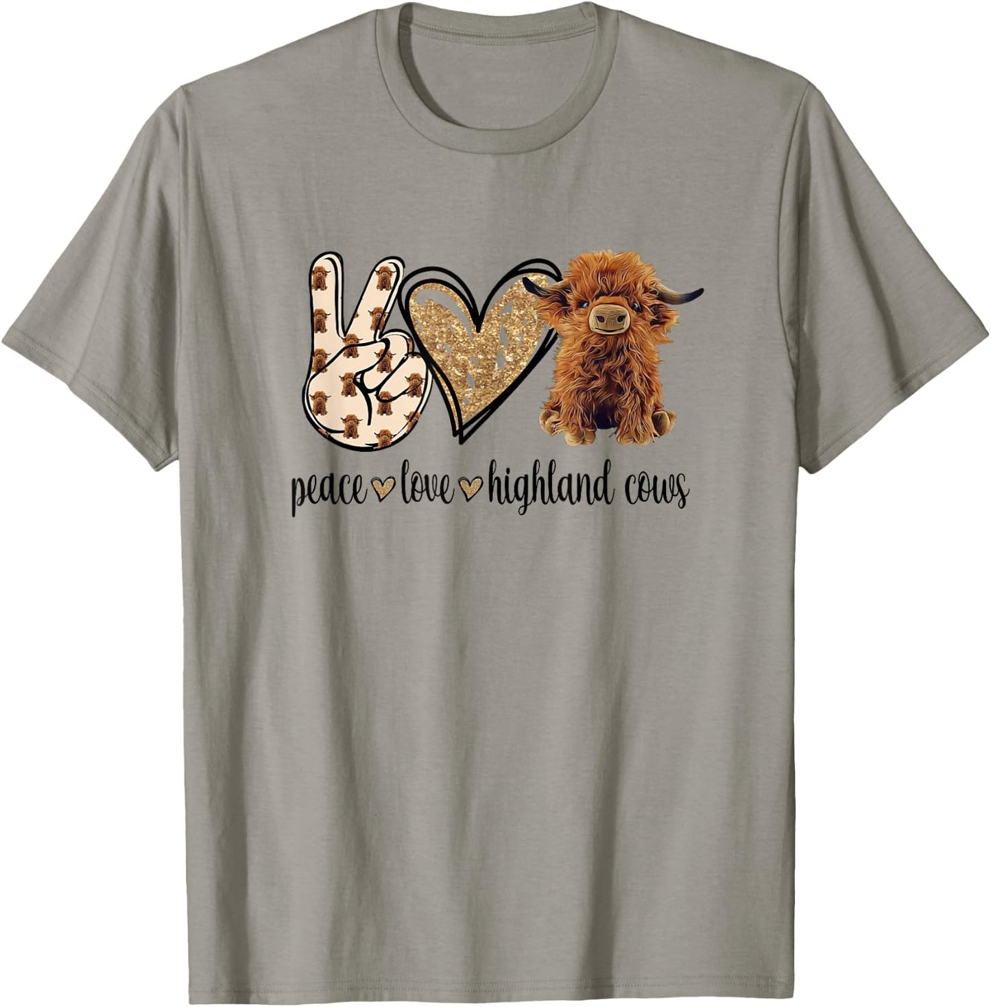 Girls Peace Love Heifer Scottish Highland Cow Lover T-Shirt - T-Shirt | Sand