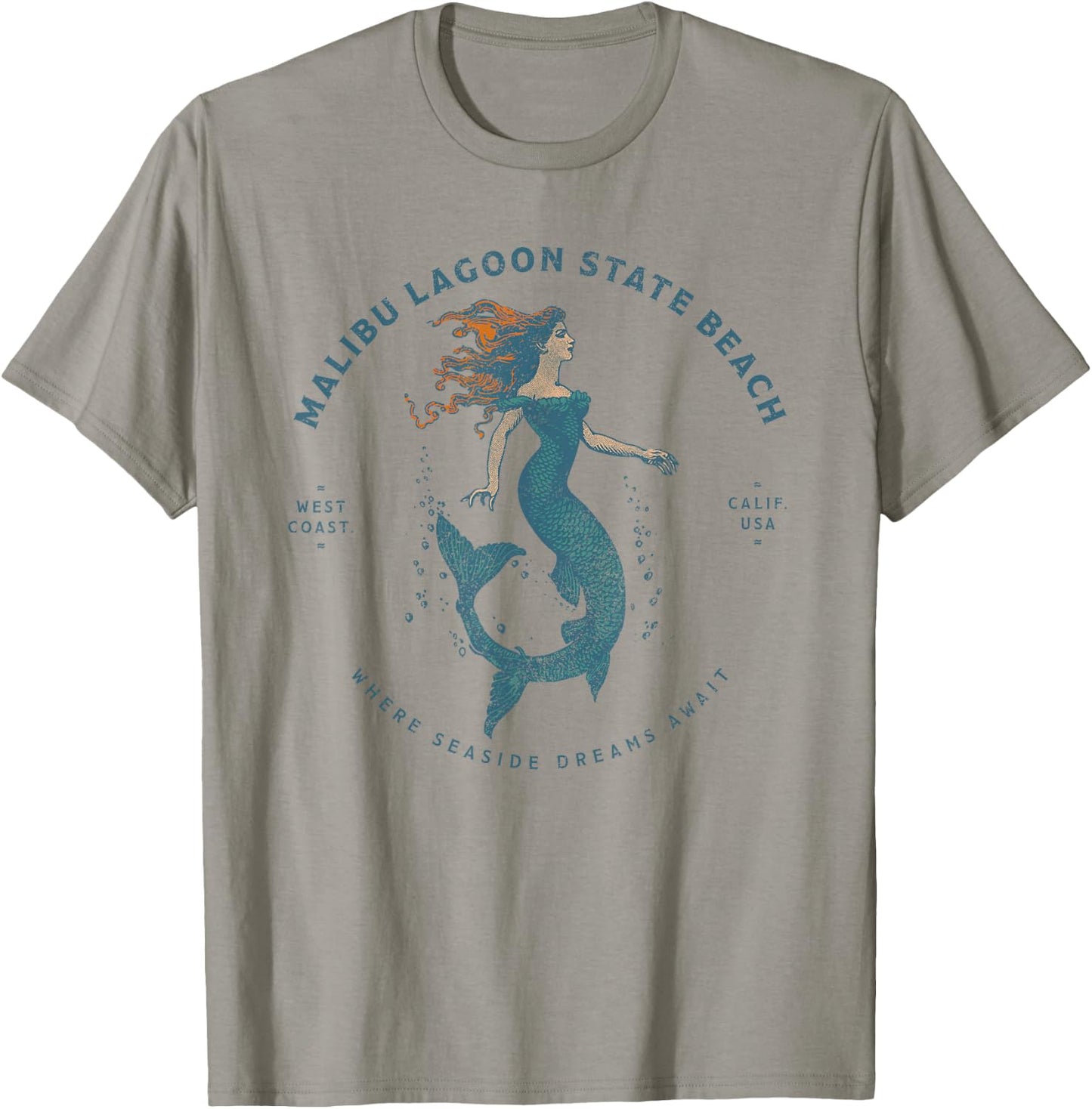 Malibu Lagoon State Beach California Retro Vintage Mermaid T-Shirt - T-Shirt | Sand
