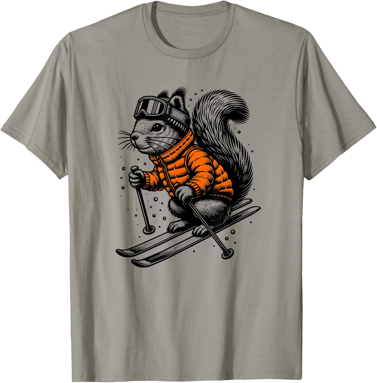 Skiing Squirrel Winter Ski Resort Downhill Wintersports T-Shirt - T-Shirt | Sand