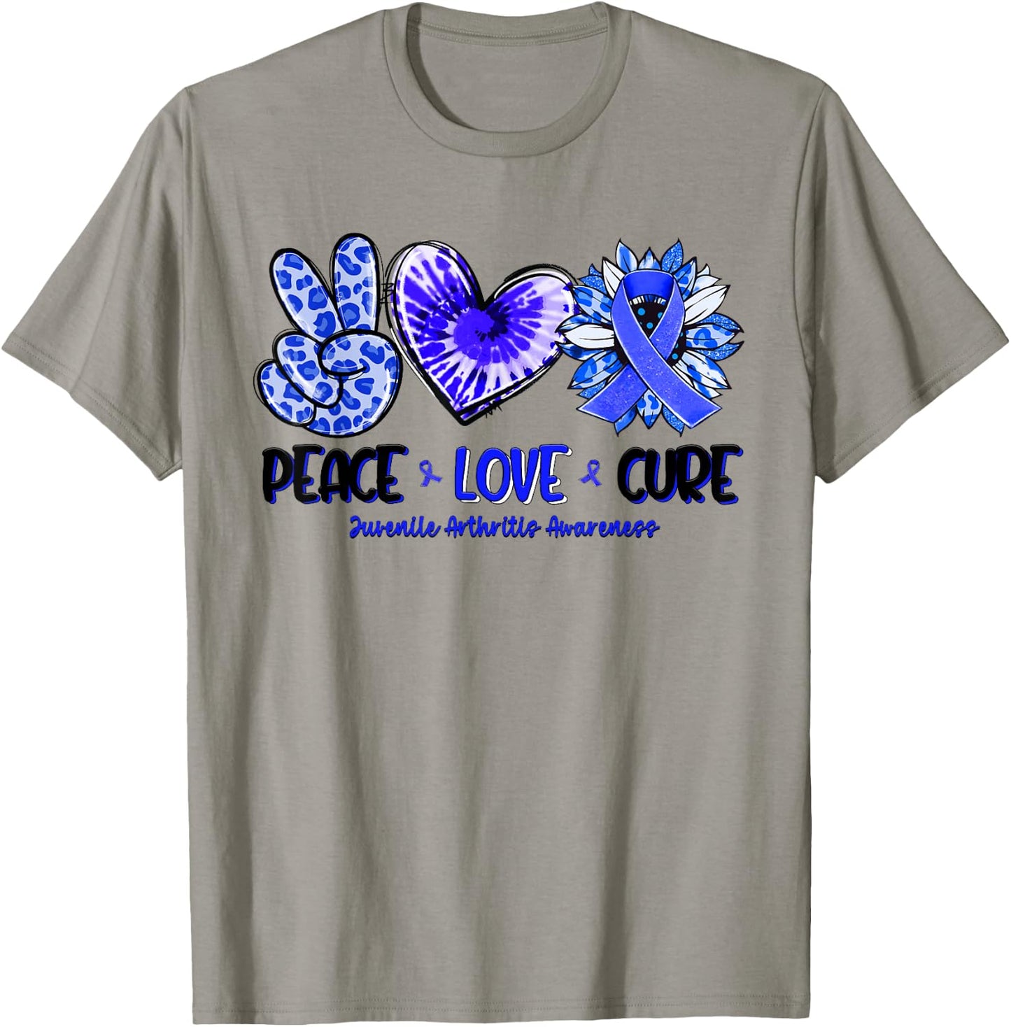 Peace Love Cure Sunflower Leopard Juvenile Arthritis Gifts T-Shirt - T-Shirt | Sand