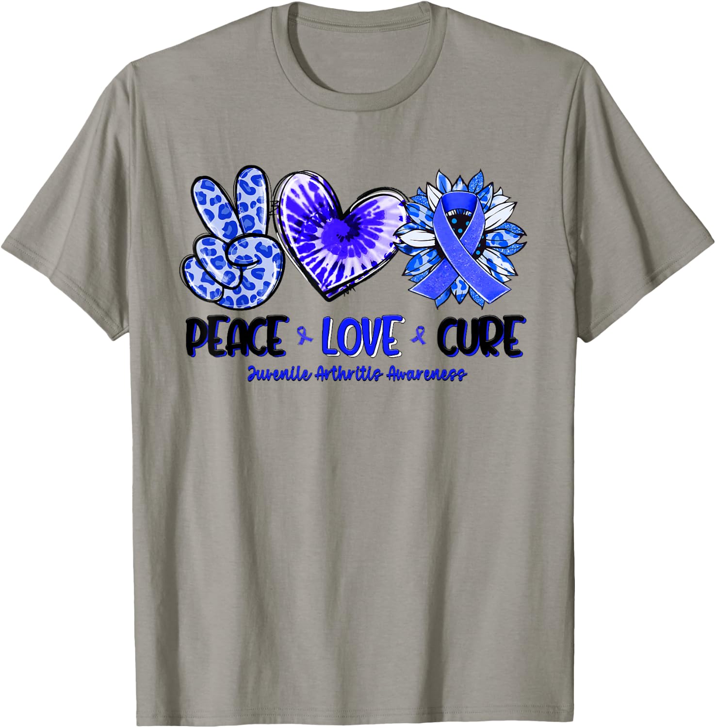 Peace Love Cure Sunflower Leopard Juvenile Arthritis Gifts T-Shirt - T-Shirt | Sand