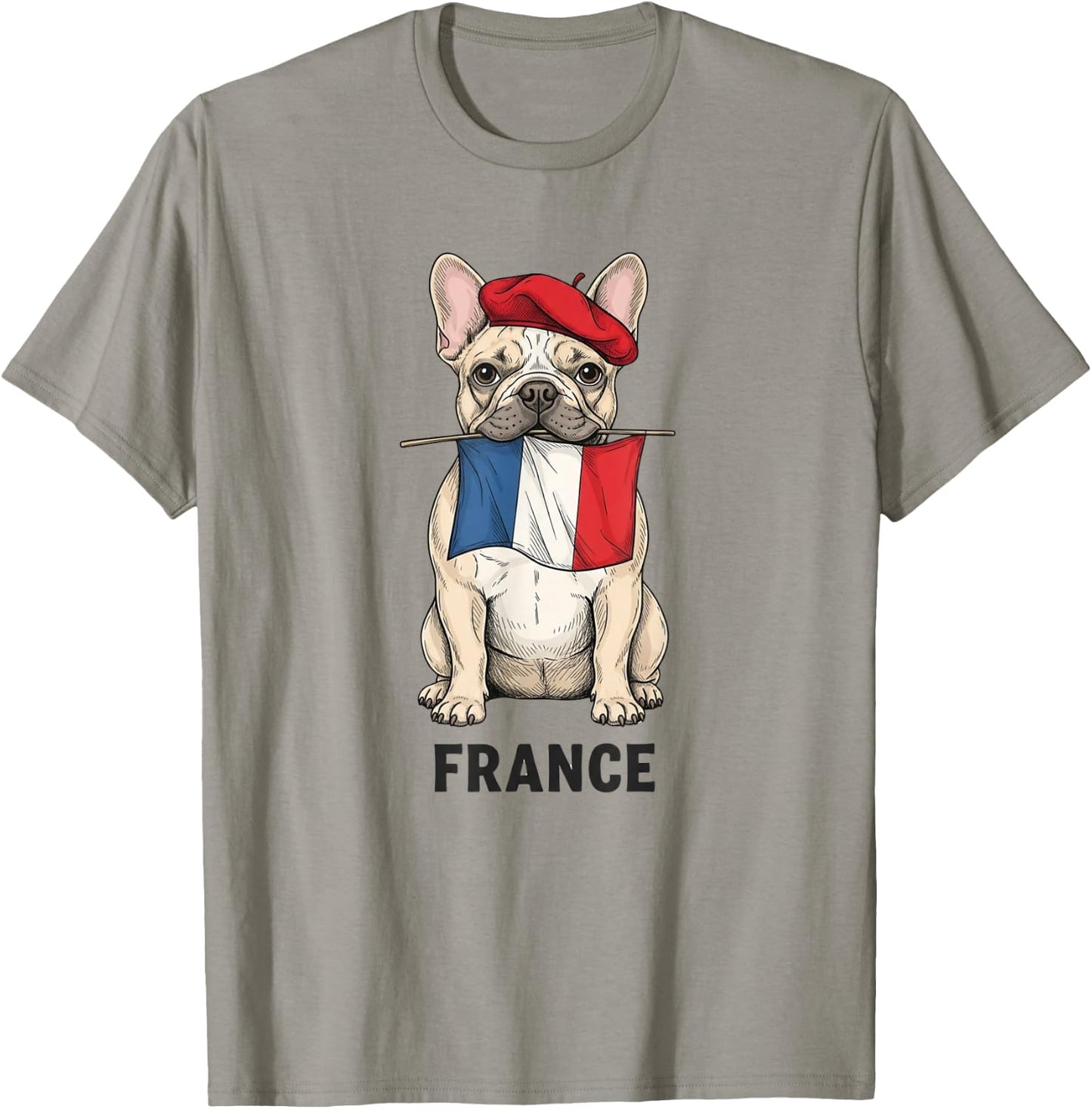 French Bulldog with Flag Beret France Art Travel Souvenir T-Shirt - T-Shirt | Sand