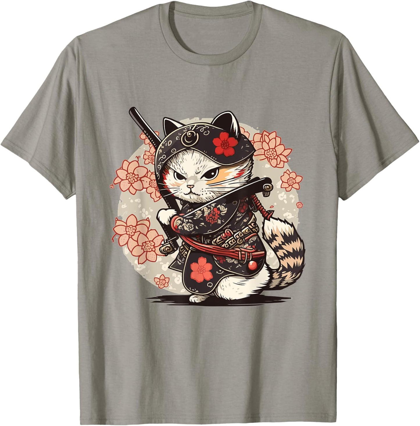 Japanese Samurai Ninja Cat Katana Japanese Style Japan Cat T-Shirt - T-Shirt | Sand