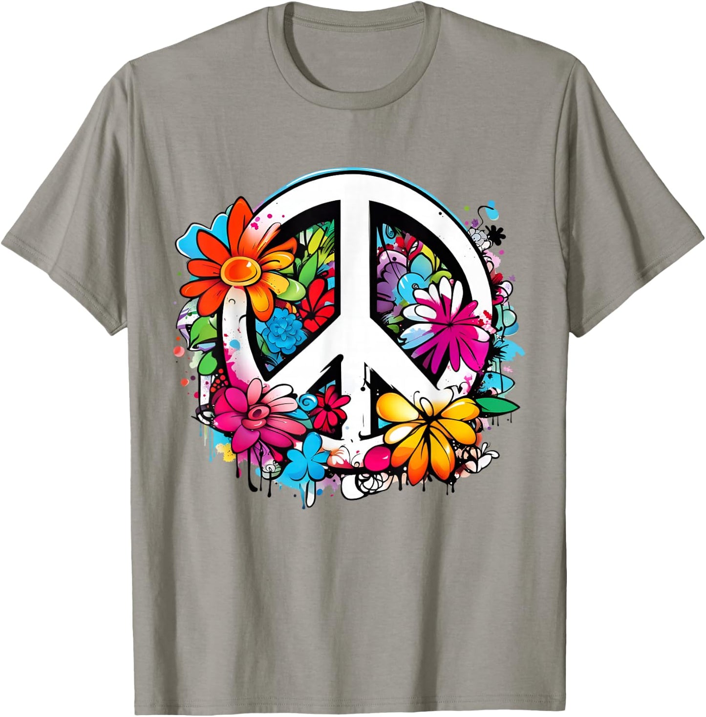 Peace Symbol Sign Flowers Peace Flower Power Peace Sign , White T-Shirt - T-Shirt | Sand