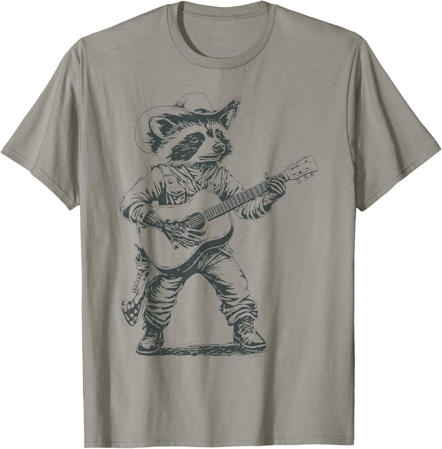Vintage 90s Cowboy Racoon Playing Guitar Musician Western T-Shirt - T-Shirt | Sand