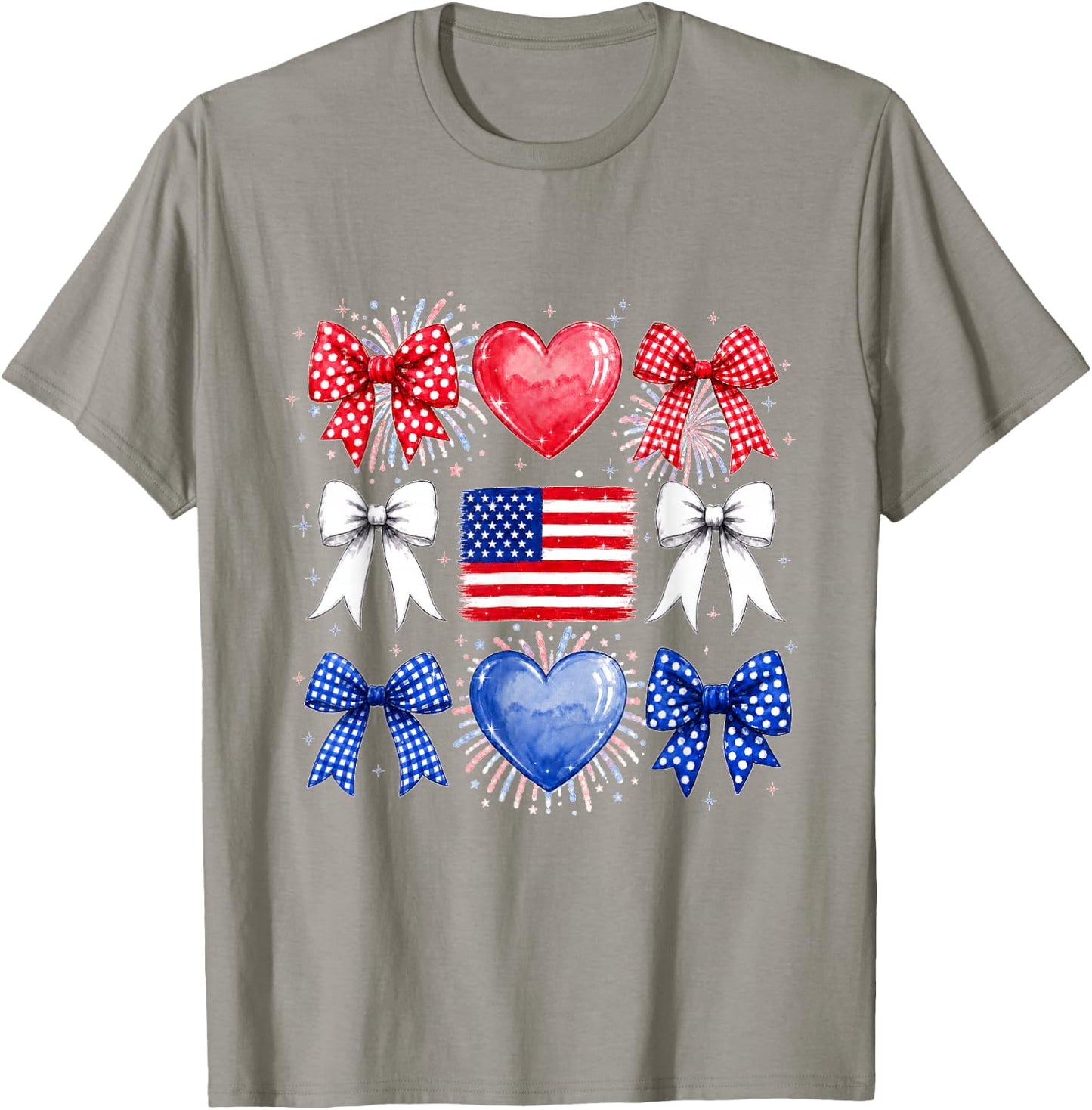 Bow American Flag 4th of July Fourth US Patriotic Women Girl T-Shirt - T-Shirt | Sand