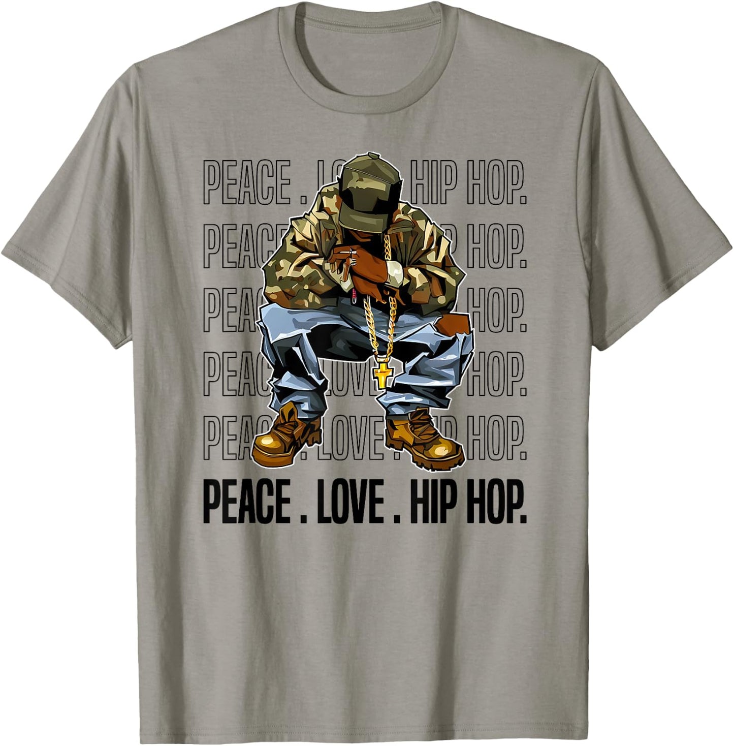 Peace, Love, Hip HOP Old School 90 Dope Camo T-Shirt - T-Shirt | Sand