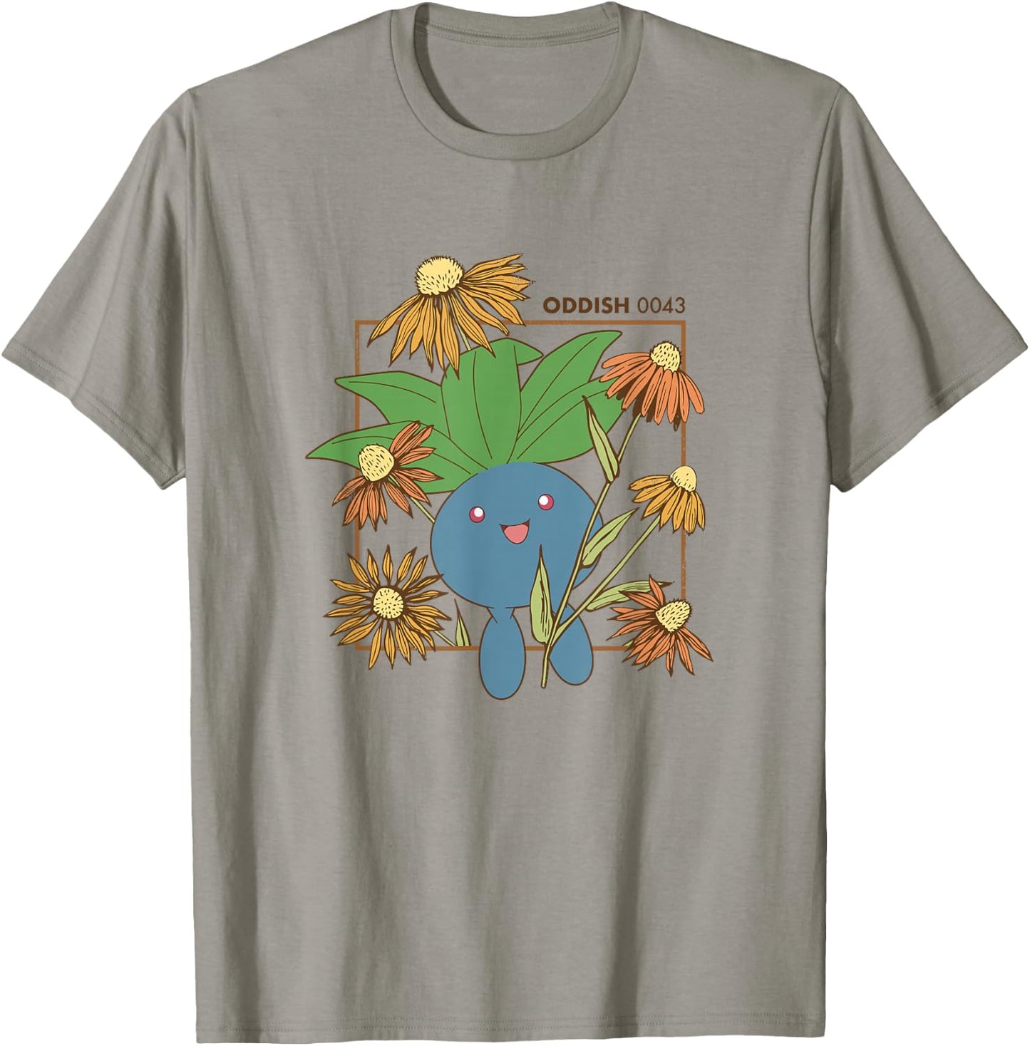 Pokémon Oddish 0043 Happy Jumping Floral Portrait T-Shirt - T-Shirt | Sand