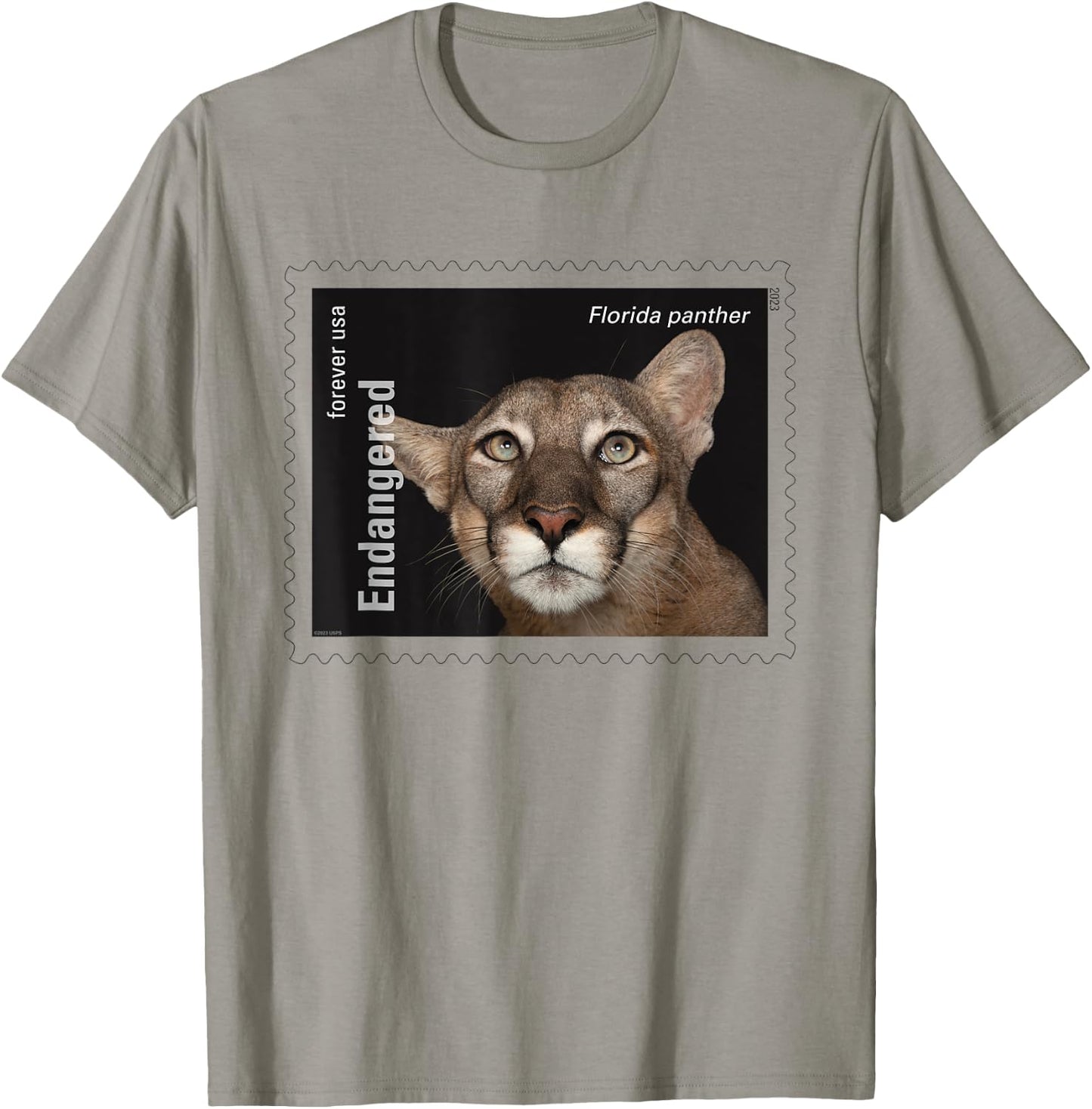 USPS Endangered Species Florida Panther Full Stamp T-Shirt - T-Shirt | Sand