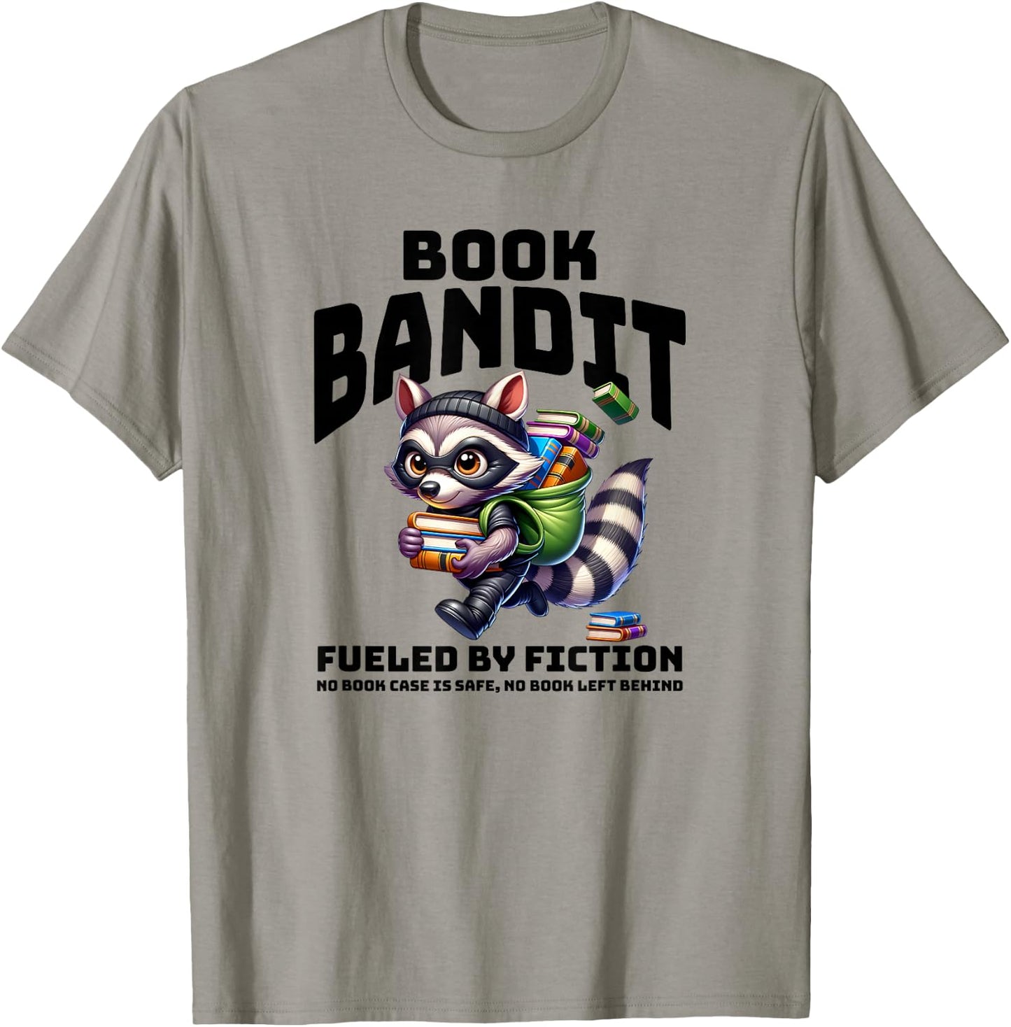 Racoon-Bookworm-Book Bandit-Fueled by Fiction T-Shirt - T-Shirt | Sand