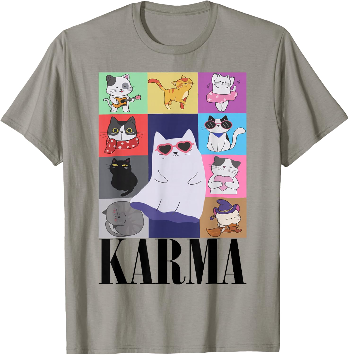 Vintage Cat Music For Teens Girls Kids Women Men Karma T-Shirt - T-Shirt | Sand