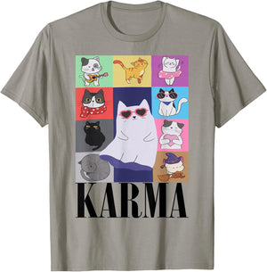 Vintage Cat Music For Teens Girls Kids Women Men Karma T-Shirt - T-Shirt | Sand
