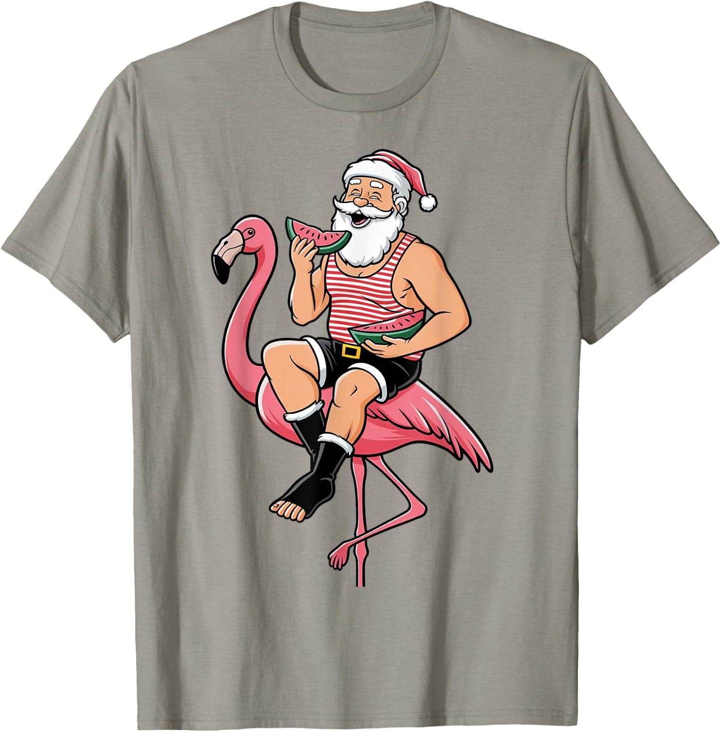 Santa Flamingo Floatie Christmas In July Summer Watermelon Men Women Kids T-Shirt - T-Shirt | Sand