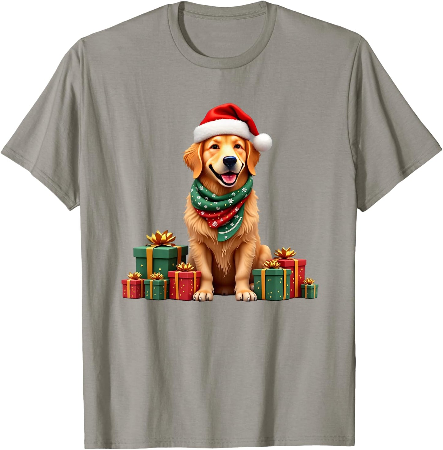 Golden Retriever dog, Christmas, Santa Hat T-Shirt - T-Shirt | Sand