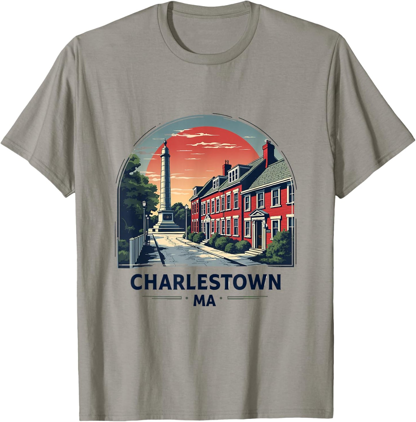 Charlestown MA Iconic Street And Monument T-Shirt - T-Shirt | Sand