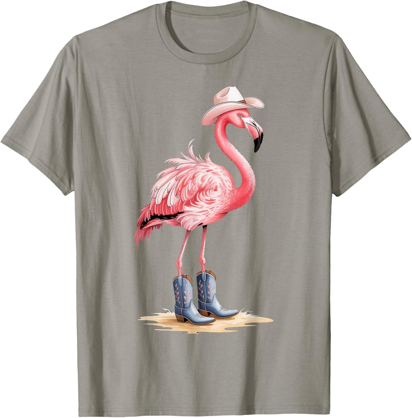 Cowboy Flamingo with Hat and Boots Western Style T-Shirt - T-Shirt | Sand