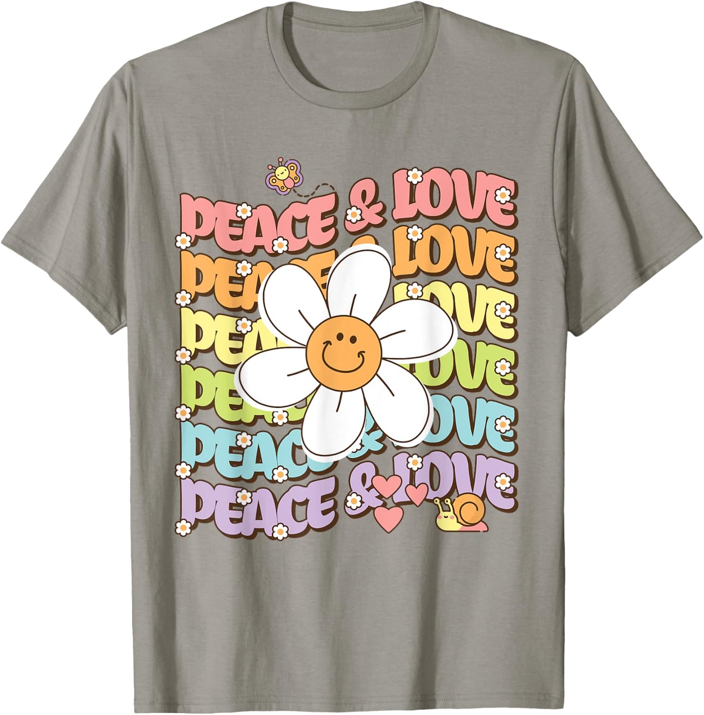 Retro Shirt Peace & Love Cute Smile Daisy Flower Women Teen T-Shirt - T-Shirt | Sand
