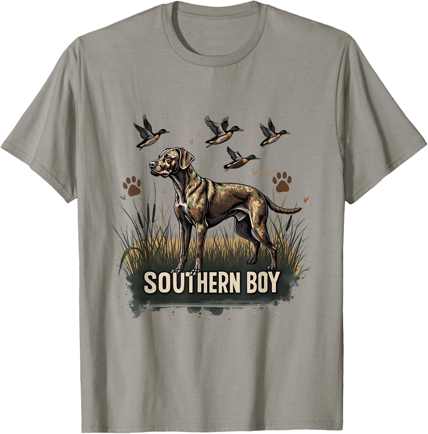 Retro Southern Boy Hunting Dog Waterfowl Dog Lovers Graphic T-Shirt - T-Shirt | Sand